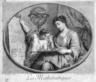 Woman and child with compas and figures (allegory of mathematics) - engraving 作者 法语学校