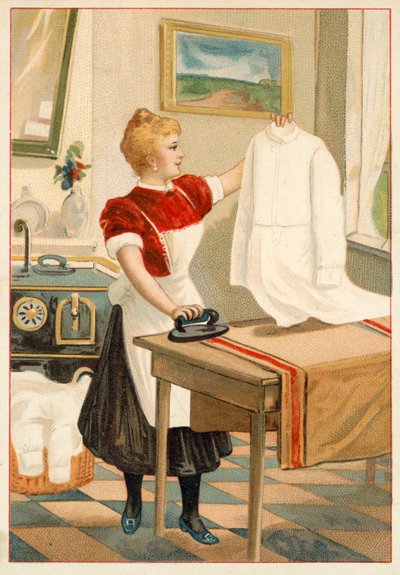Woman ironing (chromolitho) 作者 法语学校