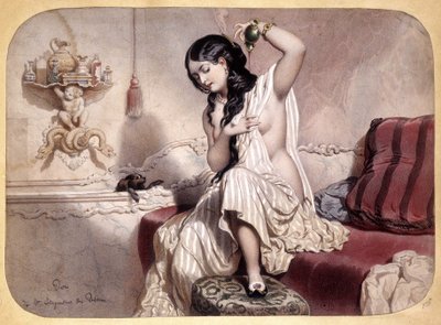 沐浴后加香的女人 - 光刻，v.1860 作者 法语学校