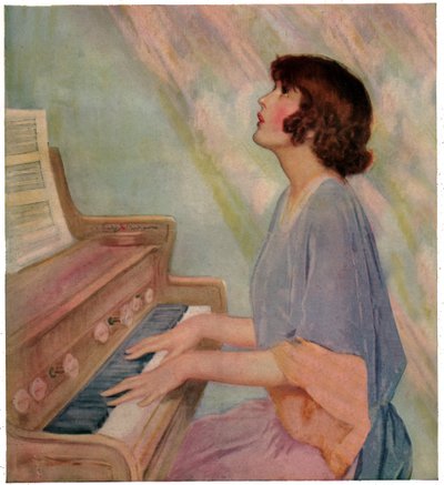 弹奏风琴的女人。1924年（雕版画） 作者 法语学校