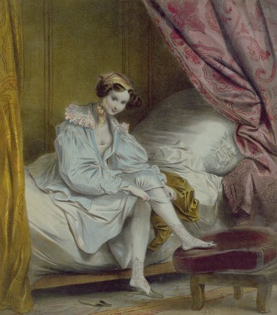 穿上丝袜的女人，c.1830 作者 French School