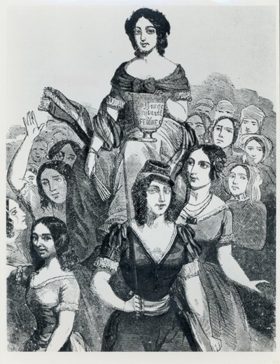 妇女携带Jeanne Deroin（1805-94）在Triumph，来自着名女性，第一卷，巴黎，Mazenod，1848 作者 法语学校
