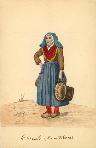 伊勒维莱讷省坎卡莱的女装（彩色石版画） 作者 法语学校