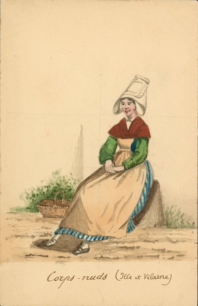 伊勒-维兰省 Corps-Nuds 的女装（彩色石版画） 作者 法语学校