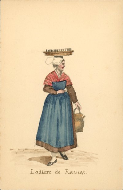雷恩奶制品工人的女装（彩色石版画） 作者 法语学校