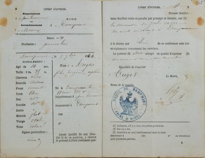 由Dampmart的Mairie发行的工人手册给Felix Auger（1850年），1864年 作者 法语学校