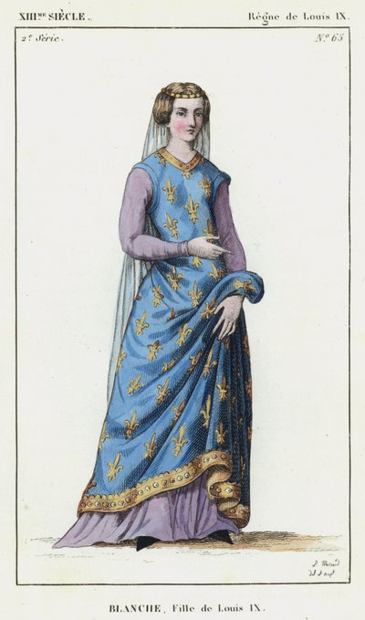 XIII Siecle, Regne de Louis IX, Blanche, Fille de Louis IX (coloured engraving) 作者 法语学校