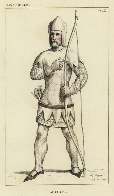 XIV Siecle, Archer (coloured engraving) 作者 法语学校
