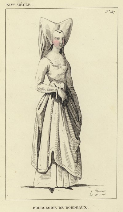 XIV Siecle, Bourgeoise de Bordeaux (coloured engraving) 作者 法语学校