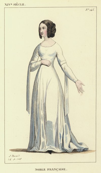 XIV Siecle, Noble Francaise (coloured engraving) 作者 法语学校