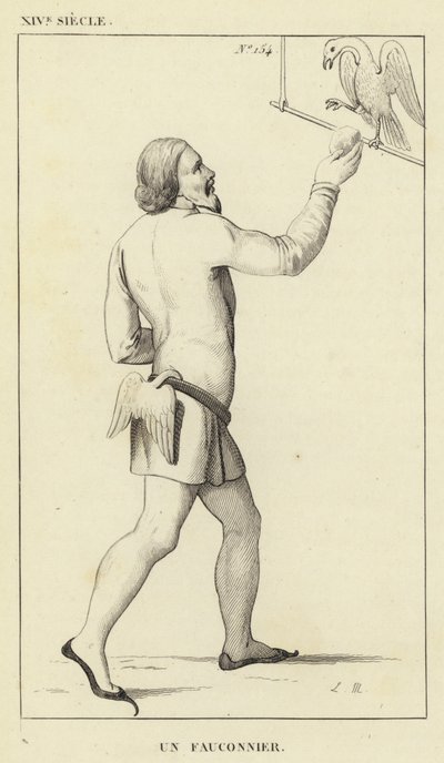 十四世纪，A Falconer（雕刻）。 作者 法语学校