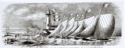 1864年9月17日，在Le Monde Illustre举行的1864年马赛帆船赛期间，游艇绕过Joliette灯塔 作者 法语学校