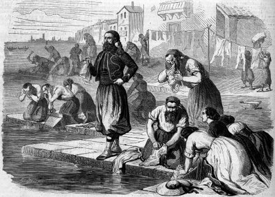 法国军队的苏维埃正在洗衣服。意大利，1859年的复兴运动。1859年8月13日《世界画报》第122期上的版画。 作者 法语学校