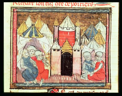 f.259r法国的菲利普·奥古斯都（1165-1223）击败英格兰国王约翰（拉克兰德）（1199-1216），法国格兰德斯法兰西，1375-79 作者 法语学校