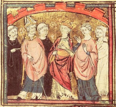 f.73r Dagobert I（605-39），弗兰克斯国王接受法国王国，来自Grandes Chroniques de France，1375-79 作者 法语学校