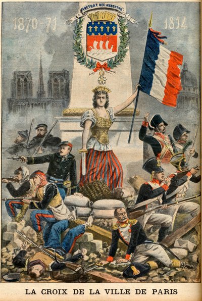 fluctuat nec mergitur - 巴黎镇的十字架被引入巴黎的纹章中，插图来自英国报纸 "Le Petit Journal" 5月5日。 作者 法语学校
