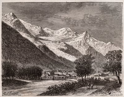 la vallee de chamonix et le mont Blanc - engraving in “La France illustree: geographie, histoire, administration statistique” by V.A. Malt-Brown. 1884 作者 法语学校