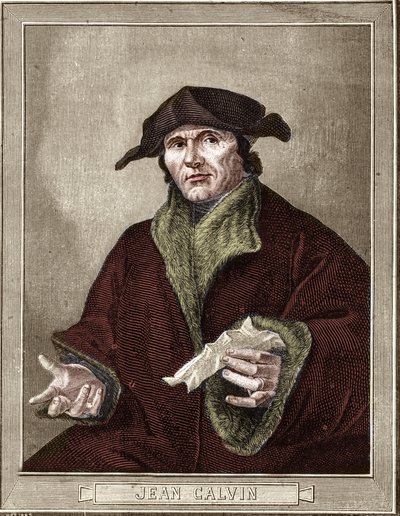 让-加尔文（1509-1564）的画像，法国宗教改革家和作家。 作者 法语学校