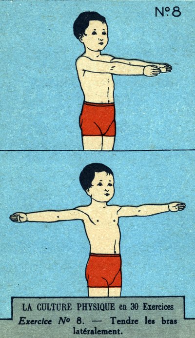 锻炼，健身，身体锻炼，良好的健康，健康（彩色石版画）20世纪的开始 作者 法语学校