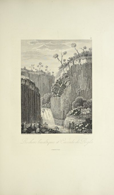 玄武岩和雷格拉瀑布，由Gmelin绘制，Bouquet雕刻，插图来自Alexander von Humboldt和Aime Bonpland的《Vues des Cordillères et Monumens des Peuples Indigènes de l