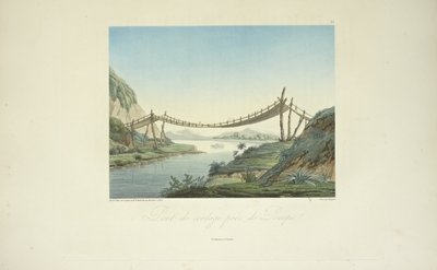 Penipe附近的绳索桥，Marchais绘制，Bouquet雕刻，插图来自Alexander von Humboldt和Aime Bonpland的《Vues des Cordillères et Monumens des Peuples Indigènes de l