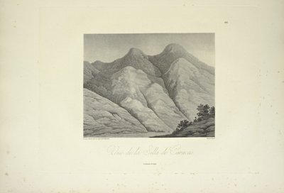加拉加斯的景色，由Marchais绘制，Bouquet雕刻，插图来自Alexander von Humboldt和Aime Bonpland的《Vues des Cordillères et Monumens des Peuples Indigènes de l