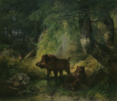 野猪和狼 作者 Friedrich Gauermann