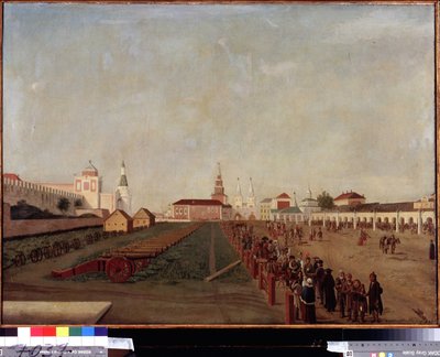 莫斯科红场》（La Place Rouge a Moscou）。弗里德里希-希尔费丁（Friedrich Hilferding，1710-1798 年）的绘画，纸上水彩，1780 年。18 世纪的荷兰艺术。俄罗斯国家博物馆，圣彼得堡。 作者 弗里德里希·希尔德丁