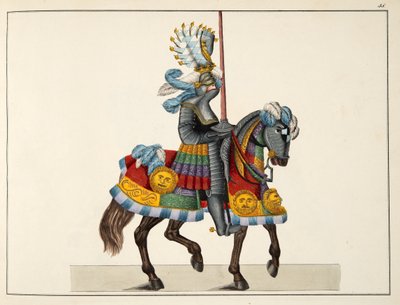 一位骑士在前往锦标赛的路上，由Franz Kottenkamp博士撰写的“发展历史与侠义风俗”，由Carl Hoffmann出版，1842年 作者 Friedrich Martin von Reibisch