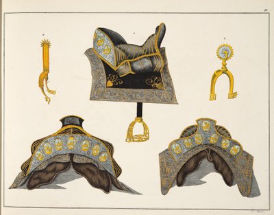 鞍马和马刺，来自&39;发展历史与侠义风俗&39;，由Franz Kottenkamp博士发表，由Carl Hoffmann出版，1842年 作者 弗里德里希·马丁·冯·赖比施