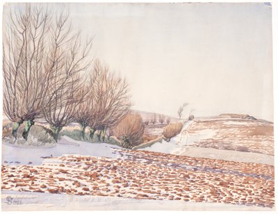 雪中柳树和犁地景观 作者 弗里茨·西伯格