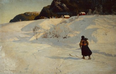 冬天的场景与一个滑雪者 作者 约翰·弗雷德里克·陶洛