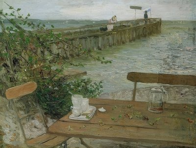 在施塔恩贝格湖的登陆码头。约于1896年 作者 弗里茨·冯·乌德