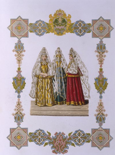 托尔霍克（Torzhok）的夏季女性服饰，来自1851年俄罗斯国家服装系列 作者 费奥多尔·格里戈里耶维奇·索尔特采夫