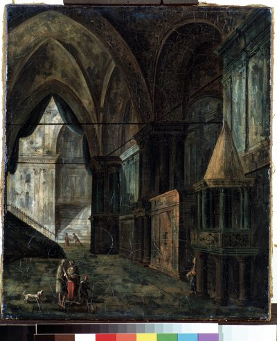 在一座大教堂里。 费奥多尔·雅科列维奇·阿列克谢耶夫（Fyodor Yakolevich Alexeev，1753-1824 年）的绘画。 布面油画，35.5 x 30.5 厘米 作者 费奥多尔·雅科夫列维奇·阿列克谢耶夫