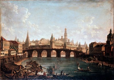 从莫斯科克里姆林宫和Bolshoy Kamenny大桥大石桥看风景》，1810年代 作者 费奥多尔·雅科夫列维奇·阿列克谢耶夫