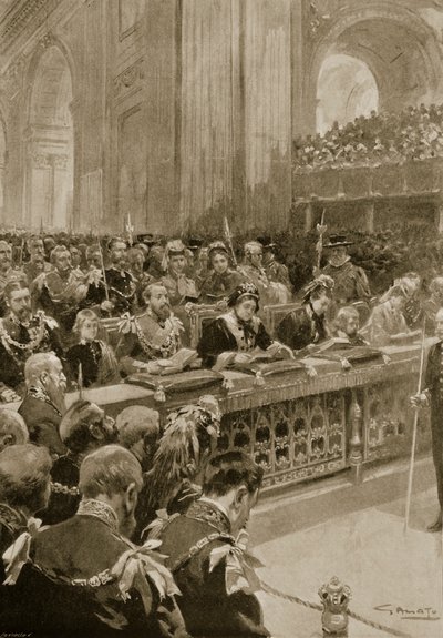 1872年2月27日威尔士亲王恢复的感恩节服务，于1801年在圣保罗大教堂举行，来自“伦敦新闻画报”，1901年 作者 GS阿马托