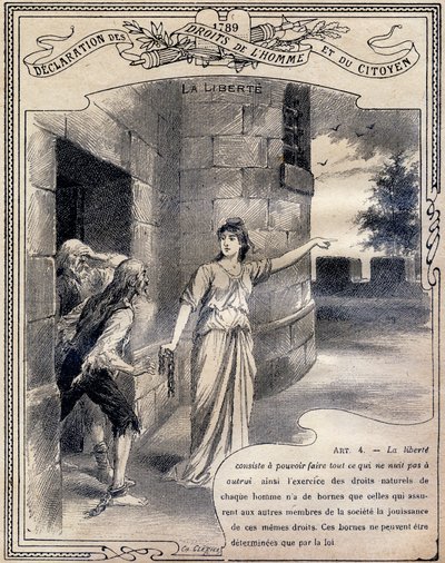 1789年：《人与公民的权利宣言》 :自由.雕刻在 "Le livre unique de morale et d