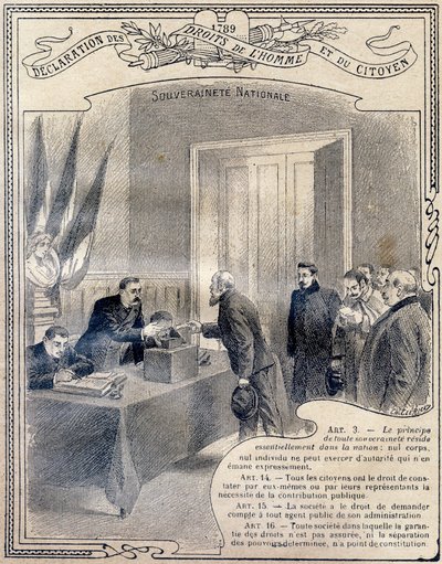 1789年：《人和公民的权利宣言》:国家主权.雕刻在 "Le livre unique de morale et d