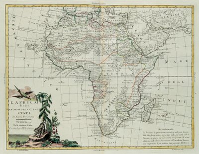 非洲分为主要州，由Zuliani雕刻，拍摄于1776年由Antonio Zatta在威尼斯出版的最新地图册的Tome I，私人收藏 作者 祖利亚尼