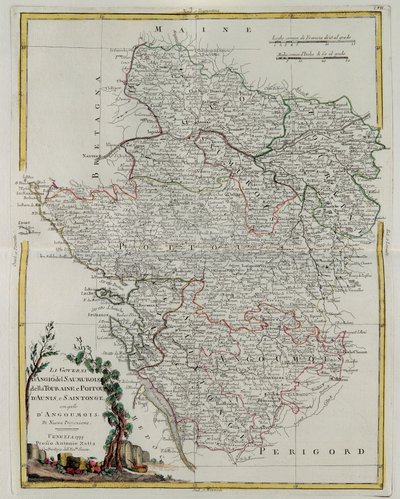 Anjou，Saumurois，Touraine和Poitou，Aunis和Saintonge以及Anjoumois的政权，由Zuliani在1777年由Antonio Z在威尼斯出版的最新地图册的Tome I拍摄 作者 祖利亚尼