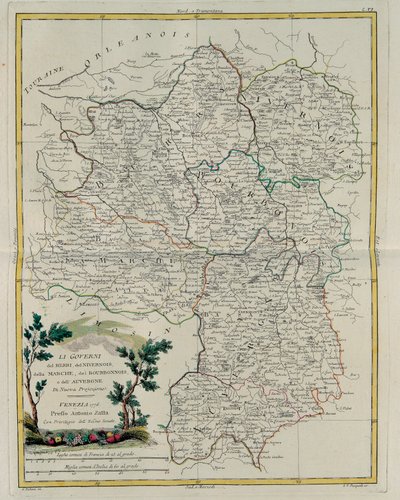 Berri，Nivernois，Marche，Bourbon和Auvergne的政府，由Zuliani雕刻，于1776年由Antonio Zatta在私人收藏中出版于威尼斯出版的最新地图册的Tome I 作者 祖利亚尼