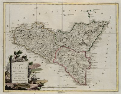 西西里岛，分为山谷，雕刻由G. Zuliani拍摄于1782年由Antonio Zatta在威尼斯出版的最新地图册的Tome II，私人收藏 作者 祖利亚尼