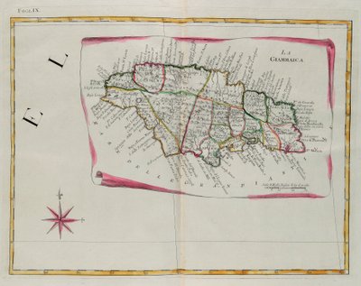 牙买加，G. Zuliani 版画，取自 1778 年由安东尼奥·扎塔 (Antonio Zatta) 在威尼斯出版的“最新地图集”中的 Tome I，私人收藏 作者 祖利亚尼