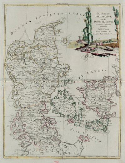 丹麦王国与斯莱维克公国，G. Zuliani 版画，取自安东尼奥·扎塔于 1781 年在威尼斯出版的“最新地图集”的卷三，私人收藏 作者 祖利亚尼