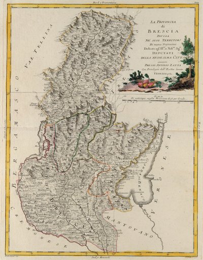 威尼托州的土地面积：布雷西亚，G. Zuliani 雕刻，取自安东尼奥·扎塔于 1783 年在威尼斯出版的“最新地图集”的 Tome II，私人收藏 作者 祖利亚尼