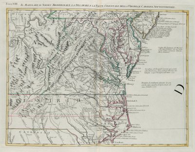 Maryland, southern New Jersey, Delaware and the eastern part of Virginia and North Carolina, engraving by G. Zuliani taken from Tome I of the "Newest Atlas" published in Venice in 1778 by Antonio Zatta, Private Collection 作者 祖利亚尼