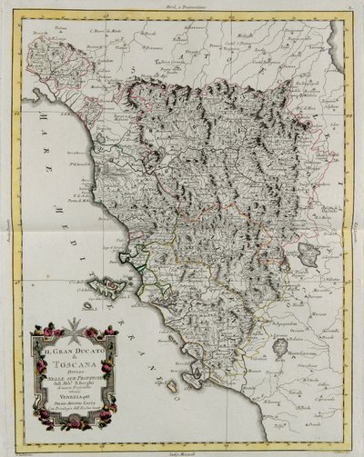 托斯卡纳大公国分为多个省，由 G. Zuliani 雕刻，取自安东尼奥·扎塔于 1783 年在威尼斯出版的“最新地图集”的 Tome II，私人收藏 作者 祖利亚尼