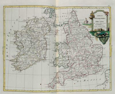 英国和爱尔兰的王国，由G. Zuliani拍摄，取自1776年威尼斯出版的最新地图册的Tome I作者：Antonio Zatta，私人收藏 作者 祖利亚尼