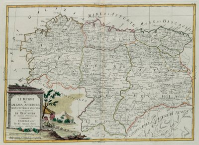 加利西亚王国，Asturies，Leon，Castilla Vieja与Biscallia委员会，由Zuliani雕刻，取自1776年由Antonio Zatta，Priva在威尼斯出版的最新地图册的Tome I 作者 祖利亚尼